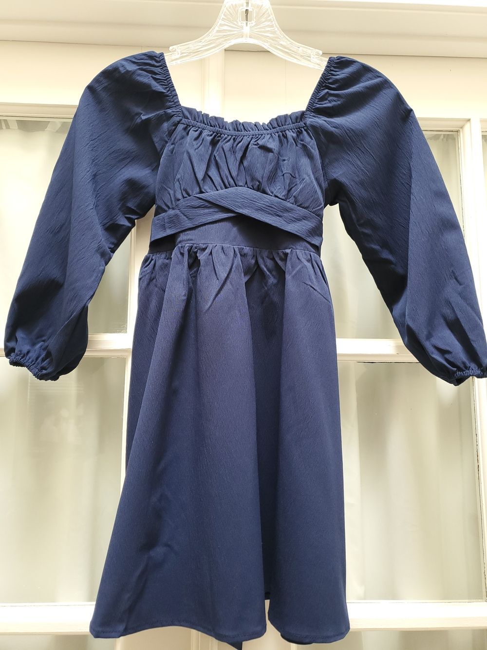 NWOT Girl's Navy Blue Puff Sleeve Dress - Size 6-7 Yrs
